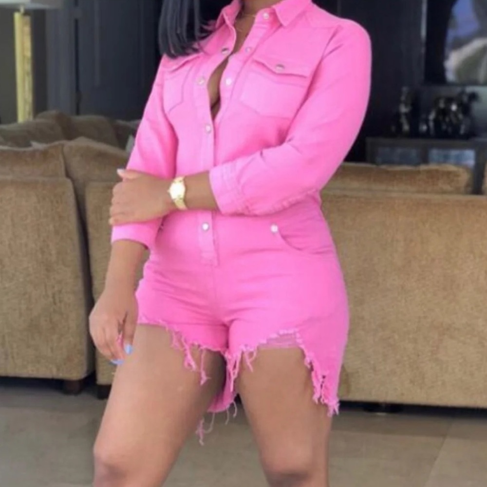 Woman’s Pink Jean Jumpsuit